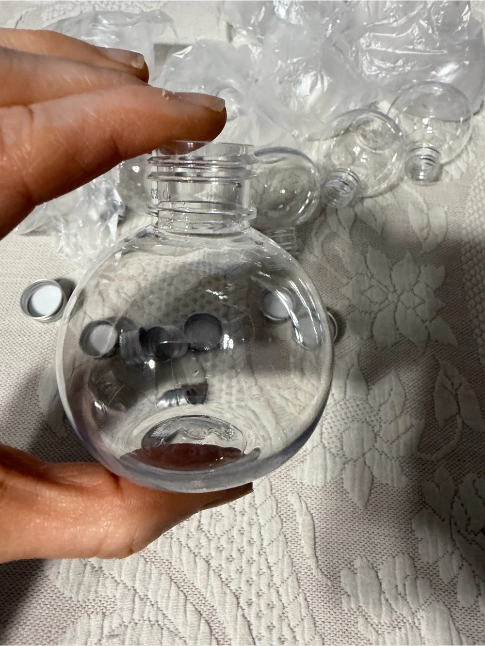 Clear Plastic Bulb Party Favor Bottles with Silver Caps - 11 bottles. 9 caps NEW
